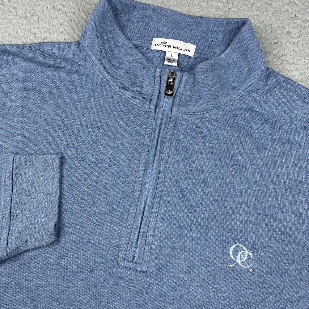 Peter Millar 1/4 Zip Pullover Sweater Heather Blue Men's Size Large Golf Logo